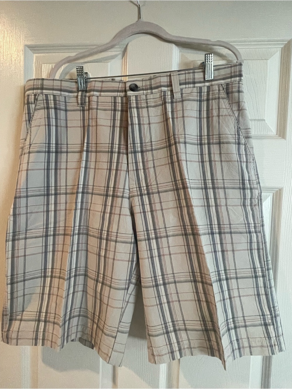 Perry Ellis Glacier Grey Plaid Cotton Shorts